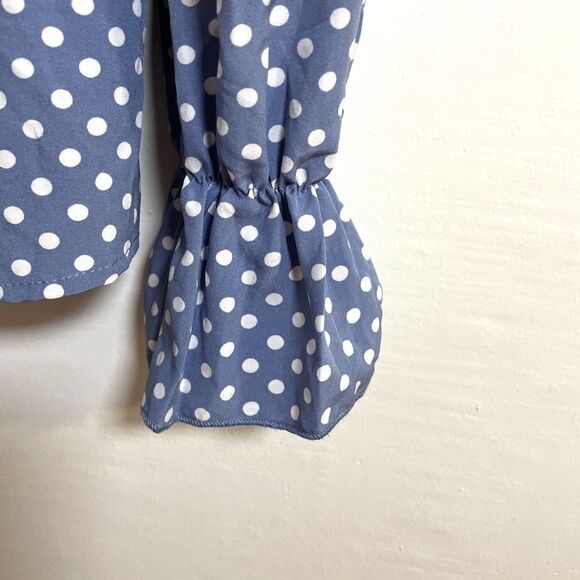 Women's Blue White Polka Dot Flounce Sleeve Frilled Blouse Size M, 36 - Picture 4 of 12